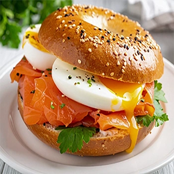 Soft Boiled Eggs and Smoked Salmon Bagels